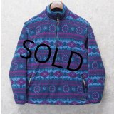【L.L.Bean】ビンテージ【ＬＬビーン】ポーラテック【Windproof】紫×緑幾何学模様【ハーフジップフリース】サイズW-M