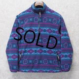 【L.L.Bean】ビンテージ【ＬＬビーン】ポーラテック【Windproof】紫×緑幾何学模様【ハーフジップフリース】サイズW-M