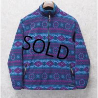 【L.L.Bean】ビンテージ【ＬＬビーン】ポーラテック【Windproof】紫×緑幾何学模様【ハーフジップフリース】サイズW-M