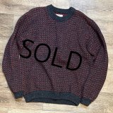 80’s ノルウェー製【L.L.Bean】【ＬＬビーン】【バーズアイ】【チャコール×赤】【ウールニットセーター】【サイズＬ】 