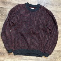 80’s ノルウェー製【L.L.Bean】【ＬＬビーン】【バーズアイ】【チャコール×赤】【ウールニットセーター】【サイズＬ】 