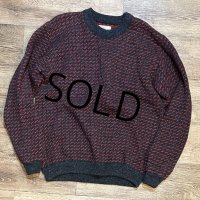 80’s ノルウェー製【L.L.Bean】【ＬＬビーン】【バーズアイ】【チャコール×赤】【ウールニットセーター】【サイズＬ】 