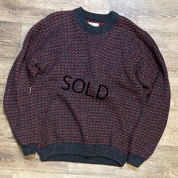 画像1: 80’s ノルウェー製【L.L.Bean】【ＬＬビーン】【バーズアイ】【チャコール×赤】【ウールニットセーター】【サイズＬ】 