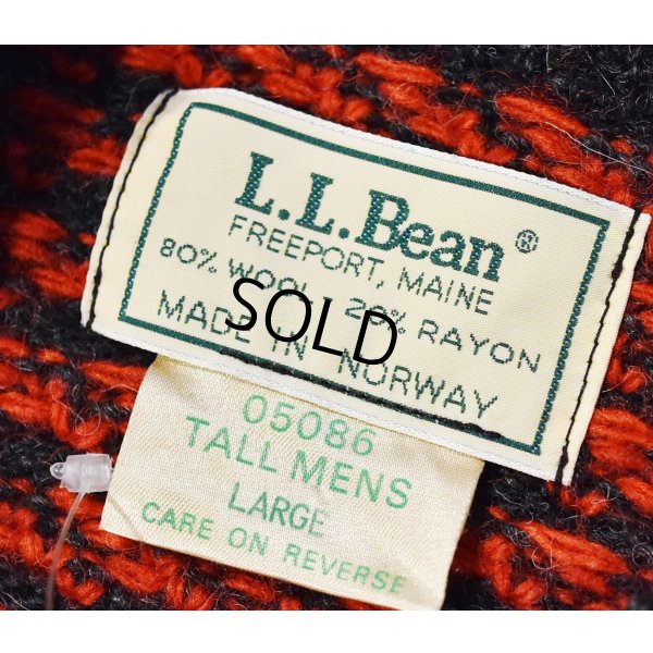 画像2: 80’s ノルウェー製【L.L.Bean】【ＬＬビーン】【バーズアイ】【チャコール×赤】【ウールニットセーター】【サイズＬ】 