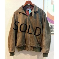 90's~ ビンテージ【ラルフローレン】【POLO RALPH LAUREN】ブラウン チンストラップ付き【スエードブルゾン】スウィングトップ【サイズＬ】 