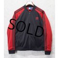 【ビンテージ】【アディダス】adidas【黒×赤ライン】【背面トレフォイルロゴ】【トラックジャージ】【サイズＬ】 