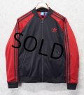 【ビンテージ】【アディダス】adidas【黒×赤ライン】【背面トレフォイルロゴ】【トラックジャージ】【サイズＬ】 