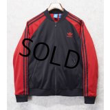 【ビンテージ】【アディダス】adidas【黒×赤ライン】【背面トレフォイルロゴ】【トラックジャージ】【サイズＬ】 