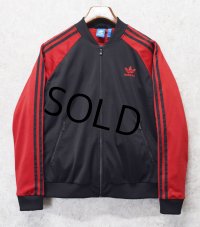 【ビンテージ】【アディダス】adidas【黒×赤ライン】【背面トレフォイルロゴ】【トラックジャージ】【サイズＬ】 