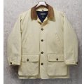 【ランズエンド】【LANDS' END】【生成り】【襟レザー】【キルティングライナー付き】【コットンジャケット 】【サイズM】 