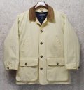 【ランズエンド】【LANDS' END】【生成り】【襟レザー】【キルティングライナー付き】【コットンジャケット 】【サイズM】 