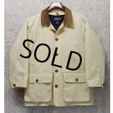 【ランズエンド】【LANDS' END】【生成り】【襟レザー】【キルティングライナー付き】【コットンジャケット 】【サイズM】 