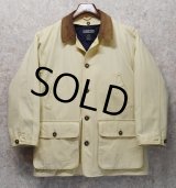 【ランズエンド】【LANDS' END】【生成り】【襟レザー】【キルティングライナー付き】【コットンジャケット 】【サイズM】 