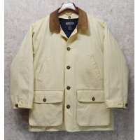 【ランズエンド】【LANDS' END】【生成り】【襟レザー】【キルティングライナー付き】【コットンジャケット 】【サイズM】 
