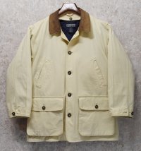 【ランズエンド】【LANDS' END】【生成り】【襟レザー】【キルティングライナー付き】【コットンジャケット 】【サイズM】 