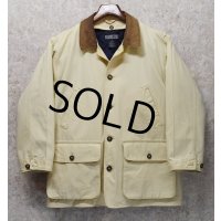 【ランズエンド】【LANDS' END】【生成り】【襟レザー】【キルティングライナー付き】【コットンジャケット 】【サイズM】 