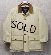 【ランズエンド】【LANDS' END】【生成り】【襟レザー】【キルティングライナー付き】【コットンジャケット 】【サイズM】 