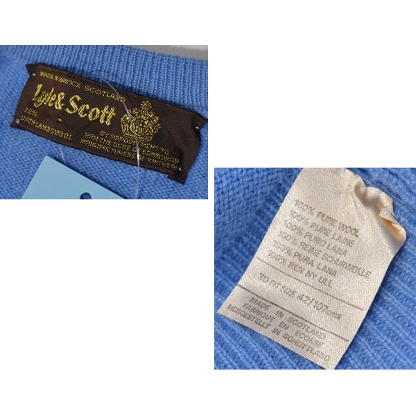 画像2: ビンテージ スコットランド製【Lyle & Scott】【ライル＆スコット】アシンメトリー【水色x青ｘグレー】左右非対称 Ｖネックセーター【サイズ４２】 