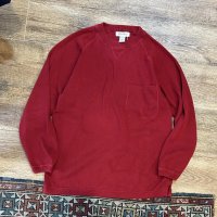 90’s〜【ビンテージ】【エディーバウアー】【赤】エンジ【前V】胸ポケット付き【コットンセーター】レディース古着【サイズW-S】 