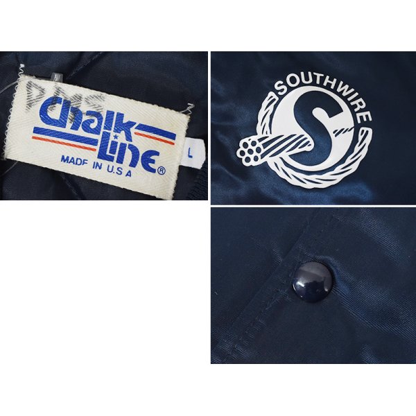 画像2: ~90's【USA製】【ビンテージ】【Chalk Line】【チョークライン】SOUTH WIRE【紺ｘリブ白ライン】【中綿入りサテンスタジャン】【サイズL】 