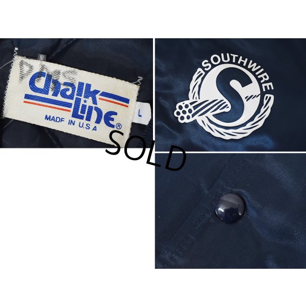 画像2: ~90's【USA製】【ビンテージ】【Chalk Line】【チョークライン】SOUTH WIRE【紺ｘリブ白ライン】【中綿入りサテンスタジャン】【サイズL】 