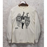 【ビンテージ】【オフホワイト】【３匹の猫】【プリント】前後プリント【ロンT】【サイズS】 