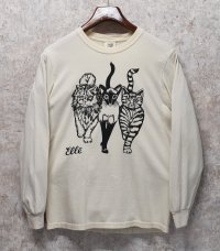 【ビンテージ】【オフホワイト】【３匹の猫】【プリント】前後プリント【ロンT】【サイズS】 