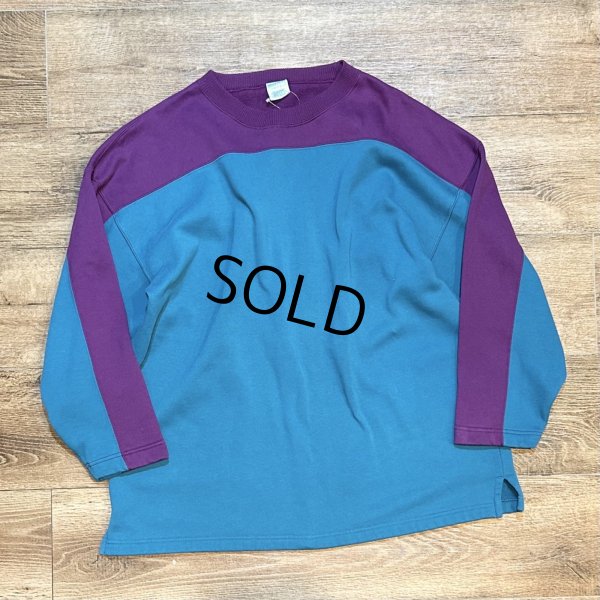画像1: 【USA製】【ビンテージ】【CHEETAH】【ターコイズ×紫】スウェットカットソー【サイズL】