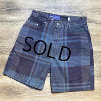 90's【USA製】【LEVI'S】【シルバータブ】【リーバイス】【エンジ×水色チェック】【デニム生地ショーツ】【W33】 