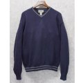 90’s~【ビンテージ】【エディーバウアー】【ネイビー×グレーライン】【Vネック】【コットンセーター】【サイズL】 