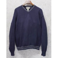90’s~【ビンテージ】【エディーバウアー】【ネイビー×グレーライン】【Vネック】【コットンセーター】【サイズL】 