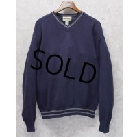 90’s~【ビンテージ】【エディーバウアー】【ネイビー×グレーライン】【Vネック】【コットンセーター】【サイズL】 