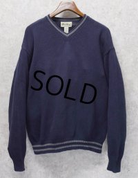 90’s~【ビンテージ】【エディーバウアー】【ネイビー×グレーライン】【Vネック】【コットンセーター】【サイズL】 
