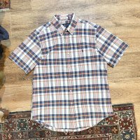 POLO RALPH LAUREN【ラルフローレン】ビンテージ【白ｘ青ｘ黄】【インディアンマドラスチェック】【ボタンダウン半袖シャツ】【サイズL】  