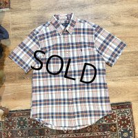 POLO RALPH LAUREN【ラルフローレン】ビンテージ【白ｘ青ｘ黄】【インディアンマドラスチェック】【ボタンダウン半袖シャツ】【サイズL】  
