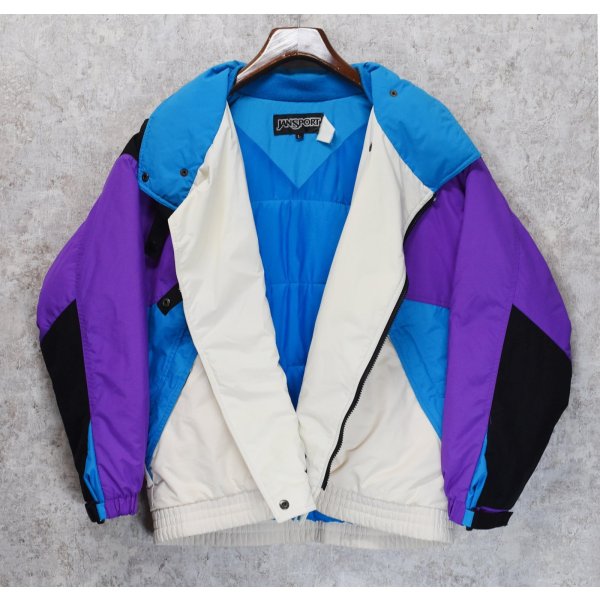 画像4: 90's~【ジャンスポーツ】【JANSDORT】【ビンテージ】【紫×青×ナチュラル】中綿入り【ナイロンジャケット】【サイズL】 