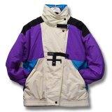 90's~【ジャンスポーツ】【JANSDORT】【ビンテージ】【紫×青×ナチュラル】中綿入り【ナイロンジャケット】【サイズL】 