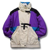 90's~【ジャンスポーツ】【JANSDORT】【ビンテージ】【紫×青×ナチュラル】中綿入り【ナイロンジャケット】【サイズL】 
