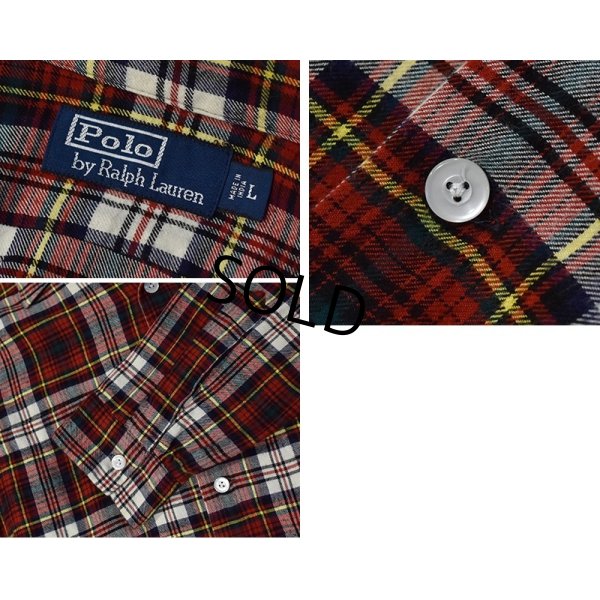 画像2: ビンテージ【POLO RALPH LAUREN】ラルフローレン 赤ｘ白ｘ黄 チェック【ライトフランネルシャツ】オープンカラーシャツ サイズL 