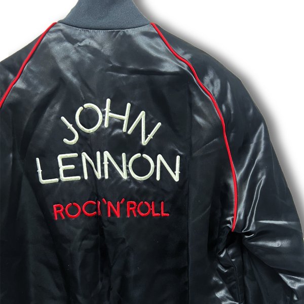 画像3: 70's~ビンテージ【JOHN LENNON】 ジョンレノン【黒×赤】【ナイロンジャケット】サテンジャケット【ナイロンブルゾン】【サイズL】 