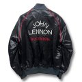 70's~USA製 ビンテージ【JOHN LENNON】 ジョンレノン【黒×赤】【ナイロンジャケット】サテンジャケット【ナイロンブルゾン】【サイズL】 