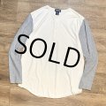 【ビンテージ】【ランズエンド】【LANDS' END】【白ｘグレー】【ヘンリーネック】ベースボールＴシャツ【サイズＭ】 