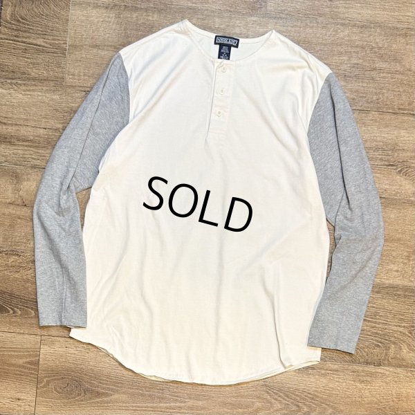 画像1: 【ビンテージ】【ランズエンド】【LANDS' END】【白ｘグレー】【ヘンリーネック】ベースボールＴシャツ【サイズＭ】 