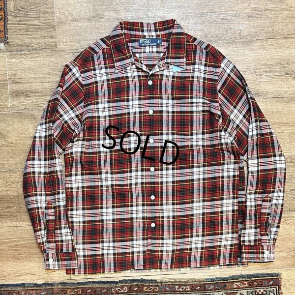 画像1: ビンテージ【POLO RALPH LAUREN】ラルフローレン 赤ｘ白ｘ黄 チェック【ライトフランネルシャツ】オープンカラーシャツ サイズL 
