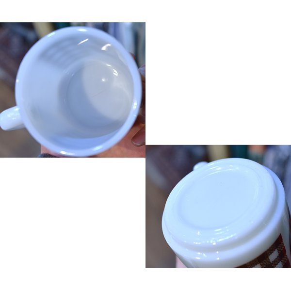 画像2: 【ビンテージ】【ミルクガラス】【チューリップ×チェック柄】【マグカップ】【オールドミルクガラス】 