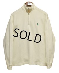 オールド【ラルフローレン】POLO RALPH LAUREN【クリーム色】【無地】【ハーフジップ】【コットンセーター】【サイズＭ】  
