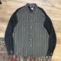 イタリー製【ビンテージ】バーニーズニューヨーク【BARNEYS NEW YORK】【黒×生成り ストライプ】【レーヨンシャツ】【サイズM】 