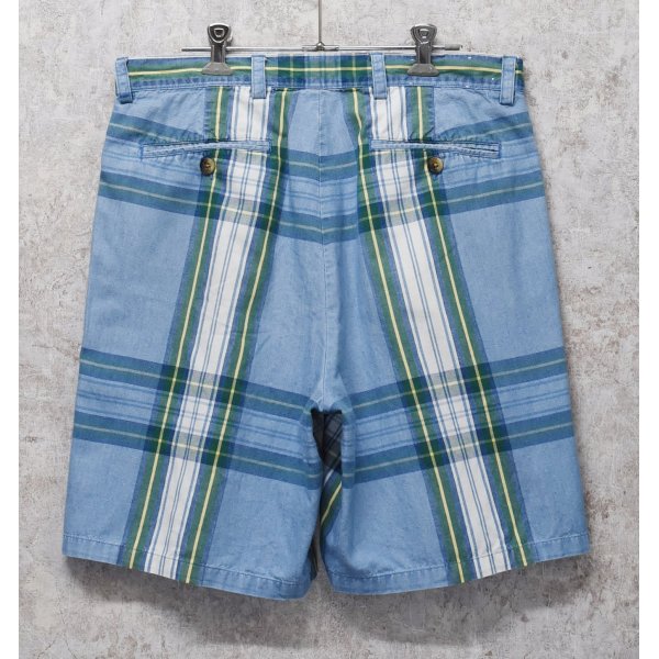 画像3: ~80's 【nautica】ノーティカ【水色×緑チェック】２タック【ショートパンツ】【短パン】【コットンショーツ】【ｗ33】 