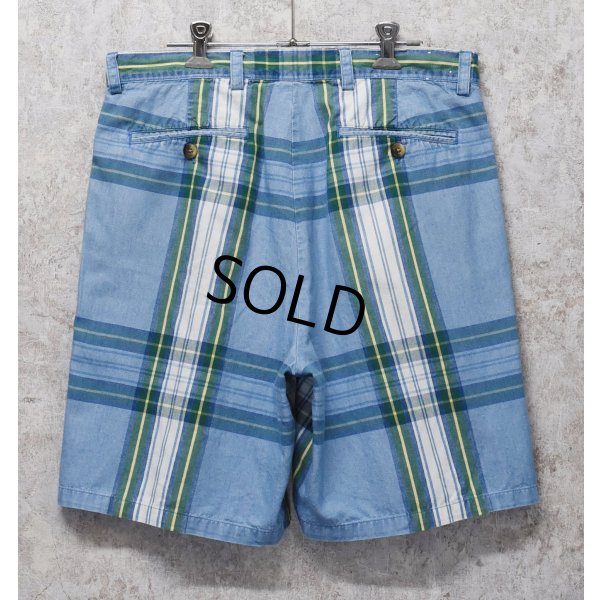 画像3: ~80's 【nautica】ノーティカ【水色×緑チェック】２タック【ショートパンツ】【短パン】【コットンショーツ】【ｗ33】 