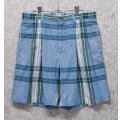 ~80's 【nautica】ノーティカ【水色×緑チェック】２タック【ショートパンツ】【短パン】【コットンショーツ】【ｗ33】 